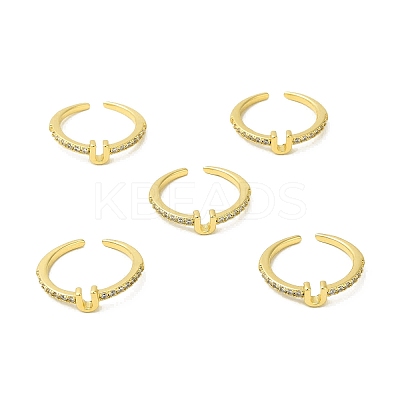 Clear Cubic Zirconia Initial Letter Open Cuff Ring RJEW-H120-09G-U-1