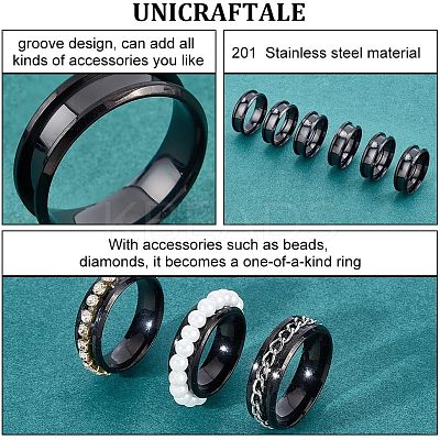 10Pcs Stainless Steel Grooved Finger Ring Settings STAS-UN0039-22B-1