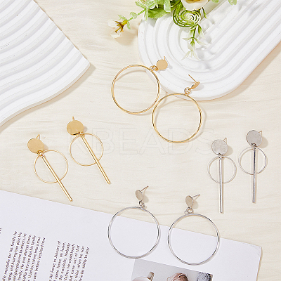 4 Pair 4 Style Round Ring Alloy Dangle Stud Earrings for Women EJEW-FI0002-62-1