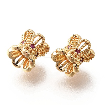 Brass Micro Pave Magenta Cubic Zirconia Beads KK-M318-24G-02-1