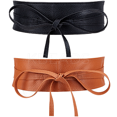 2Pcs 2 Colors Imitation Leather Wrap Around Waist Bands AJEW-CP0008-08B-1