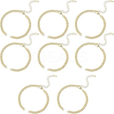 8Pcs Two Tone Handmade Brass Curb Chain Bracelet Makings KK-NB0002-63-1