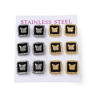 6 Pair 2 Color Square & Butterfly Acrylic Stud Earrings EJEW-A024-05-1