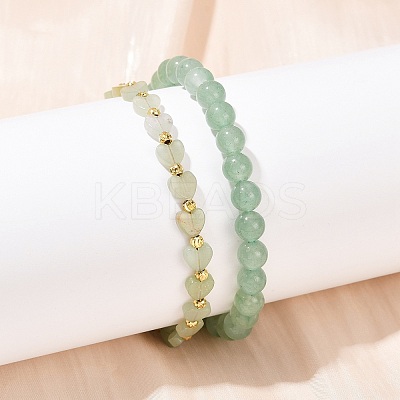 Natural Green Aventurine Beaded Bracelets Set for Women BJEW-G752-02G-07-1