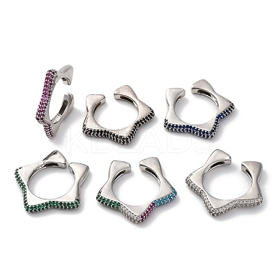 Rack Plating Star Brass Cubic Zirconia Open Cuff Rings for Women RJEW-S242-02P-A-1
