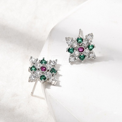 Rhombus Brass Micro Pave Cubic Zirconia Stud Earrings EJEW-L306-02P-1