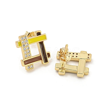Hollow Rhombus Real 18K Gold Plated Brass Stud Earrings EJEW-L269-102G-03-1
