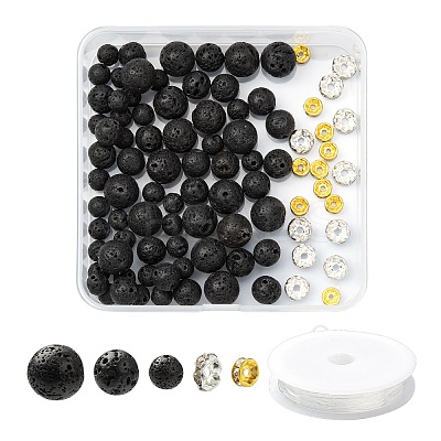 76Pcs Natural Lava Rock Round Beads for DIY Bracelet Making DIY-FS0002-01-1