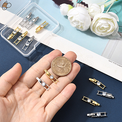12Pcs 2 Colors Rack Plating Brass Micro Pave Clear Cubic Zirconia Fold Over Clasps KK-BBC0021-34-1