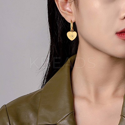Stainless Steel Heart with Sun Dangle Hoop Earrings for Women JE921A-1