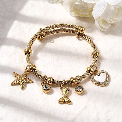 304 Stainless Steel Charm Bangles for Women BJEW-Z141-01G-1