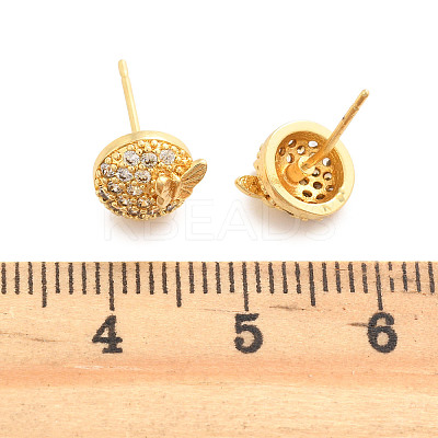 Flat Round with Butterfly Brass Micro Pave Clear Cubic Zirconia Stud Earrings EJEW-H162-02G-1