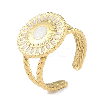 Ion Plating(IP) 304 Stainless Steel Enamel Flat Round Cuff Finger Rings RJEW-L107-043G-01-1