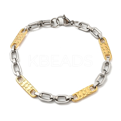 Ion Plating(IP) Two Tone 201 Stainless Steel Oval Link Chain Bracelet BJEW-B078-02GP-1