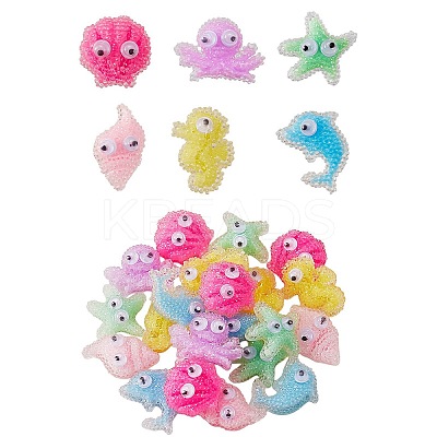 22Pcs 6 Style Oceanic Animal Resin Cabochons CRES-SZ0001-23-1
