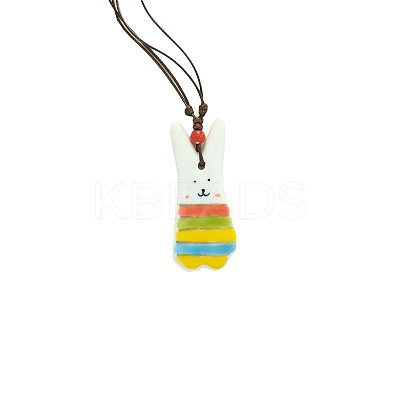 Porcelain Pendant Adjustable Imitation Leather Cord Necklaces for Women FS-WGE6687-10-1