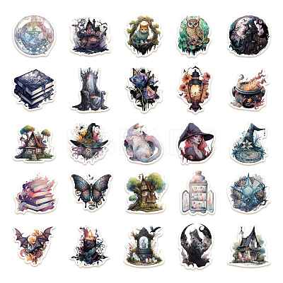 50Pcs Halloween Witch Theme PVC Self-adhesive Cartoon Stickers STIC-PW0015-01-1