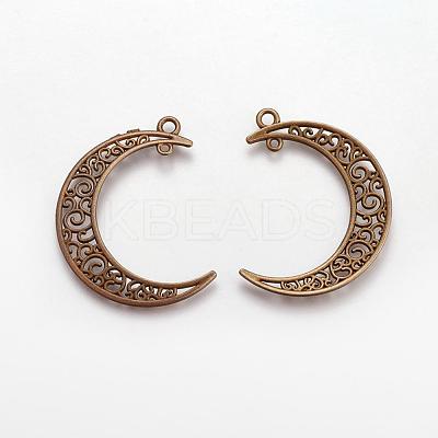 Tibetan Style Alloy Hollow Moon  2-Loop Link Pendants TIBEP-5312-AB-FF-1