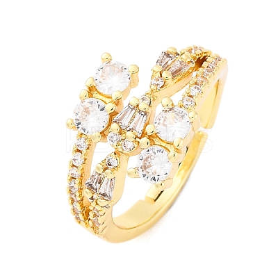 Brass Micro Pave Clear Cubic Zirconia Finger Rings for Women RJEW-U047-03G-1