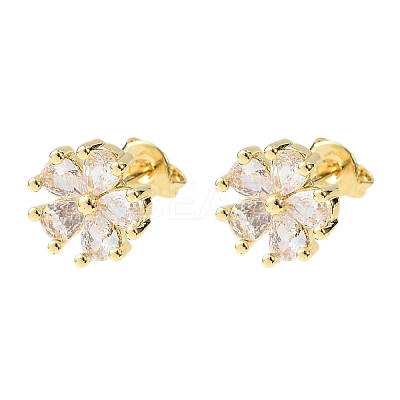 Brass Micro Pave Cubic Zirconia Flower Stud Earrings LS-EJEW-H174-01B-G-1