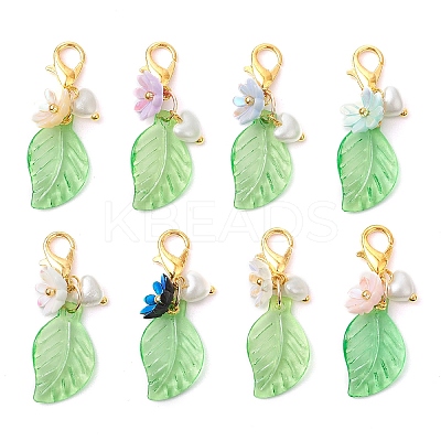 Leaf Acrylic & Flower Resin Pendant Decorations HJEW-JM02778-1