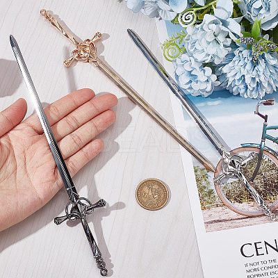 3Pcs 3 Colors Chinese Style Alloy Sword Hair Sticks OHAR-GF0001-22-1
