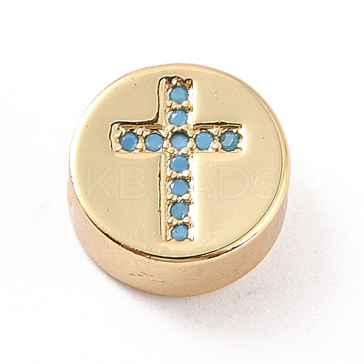 Rack Plating Brass Micro Pave Cubic Zirconia Beads ZIRC-C035-19G-1