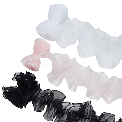 3M 3 Colors Polyester Pleated Lace Trim with Imitation Pearl OCOR-AR0001-82-1