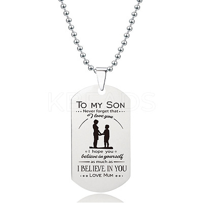 201 Stainless Steel To My Son Dog Tag Pendant Ball Chain Necklaces FS-WG527E6-09-1