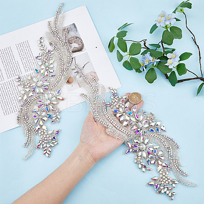 Glass Rhinestone Flower Appliques PATC-WH0005-50-1