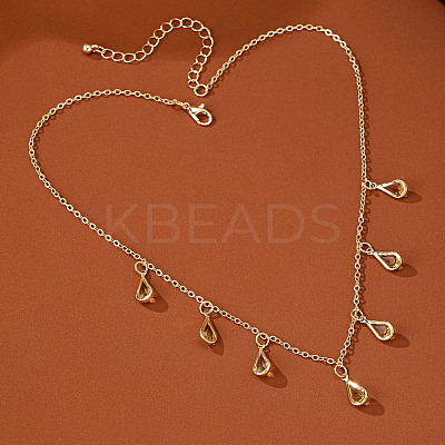 Alloy Topaz Rhinestone Teardrop Pendant Bib Necklaces FS-WG07C6E-01-1