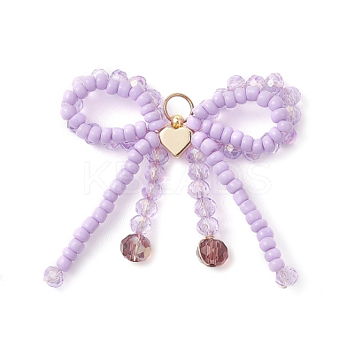 Glass Seed Beaded Bowknot with Heart Pendants PALLOY-MZ01162-03-1