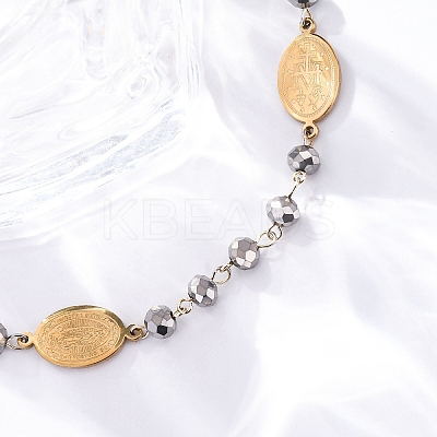 201 Stainless Steel & Electroplated Glass Miraculous Medal Virgin Cross Charm Bracelets LS-BJEW-B078-163G-1