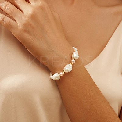 Adjustable Shell Pearl Beaded Bracelets BJEW-L692-008G-1