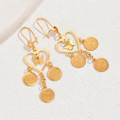 Fashionable Brass Heart Tassel Hoop Earrings JG7155-1