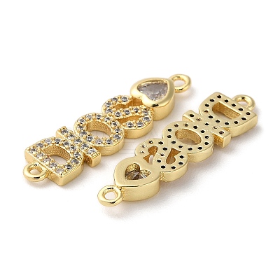 Rack Plating Brass Pave Clear Cubic Zirconia Connector Charms KK-K332-39G-1