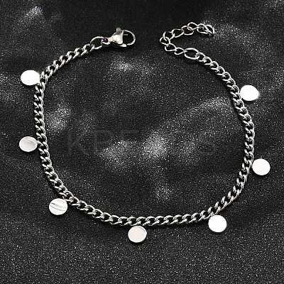 304 Stainless Steel Flat Round Charm Bracelets BJEW-R021-04P-1