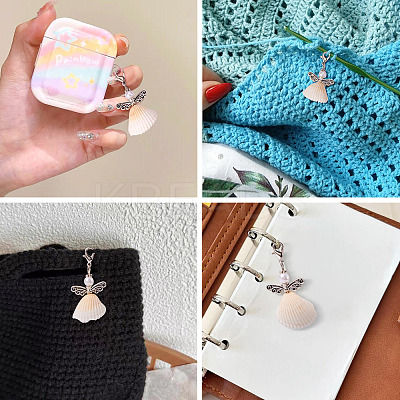 Angel Shell & Acrylic Pendant Decorations HJEW-TA00198-1