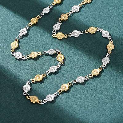 5.5MM 304 Stainless Steel Flower Link Chain Necklaces NJEW-P346-01A-1