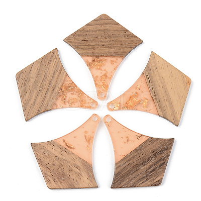 Transparent Resin & Walnut Wood Pendants RESI-S389-055A-B04-1