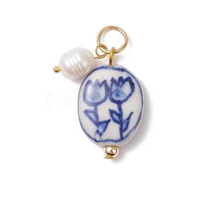 Handmade Porcelain with Natural Cultured Freshwater Pearl Pendants PALLOY-JF05047-1