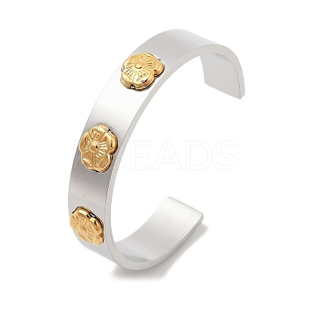 Flower 304 Stainless Steel Cuff Bangles for Women BJEW-A023-03P-1