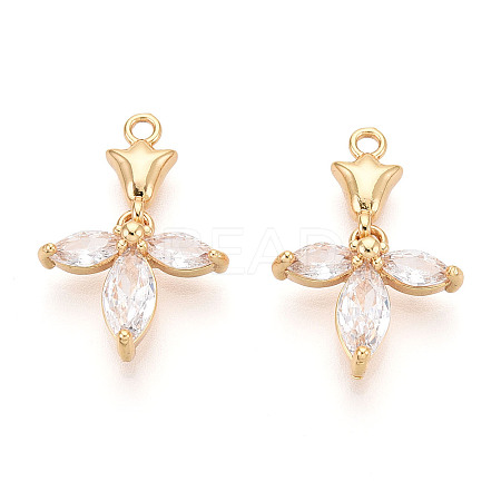 Brass Micro Pave Clear Cubic Zirconia Pendants KK-T078-05G-02-1