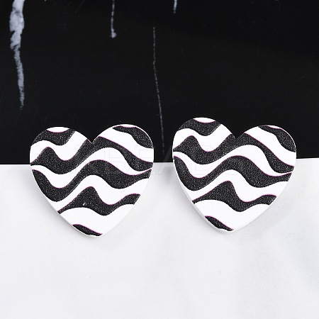 Heart Acrylic Printed Stud Earrings for Women EJEW-G418-01E-1
