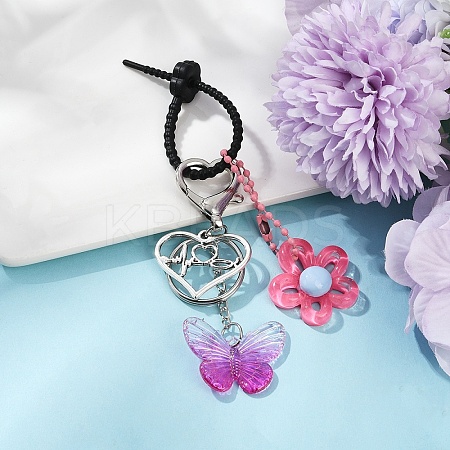 Acrylic Butterfly & Resin Flower Pendant Keychains KEYC-YW00179-06-1