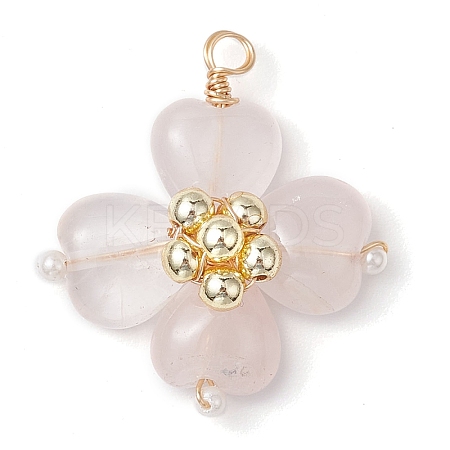 Rose Quartz Copper Wire Wrapped Synthetic Hematite Bead Pendants PALLOY-JF02947-05-1