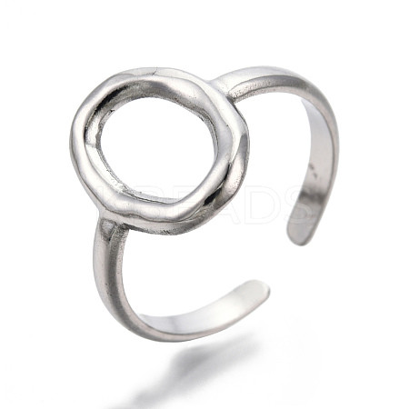 Non-Tarnish 304 Stainless Steel Hollow Oval Cuff Rings RJEW-N038-120P-1