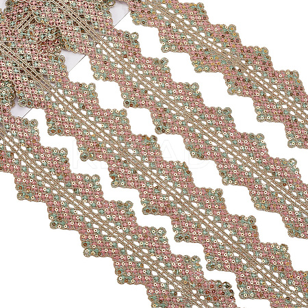 4.8~5 Yards Sparkle Polyester Lace Trim Ribbon with Plastic Paillettes OCOR-CY0001-14A-1