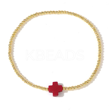 Cross Natural Gemstone & Brass Bead Stretch Bracelets for Women QE9707-2-1