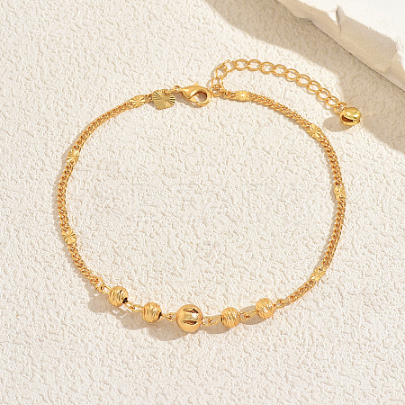 Beach Brass Round Beaded Anklets for Vacation and Summer BC8188-1-1